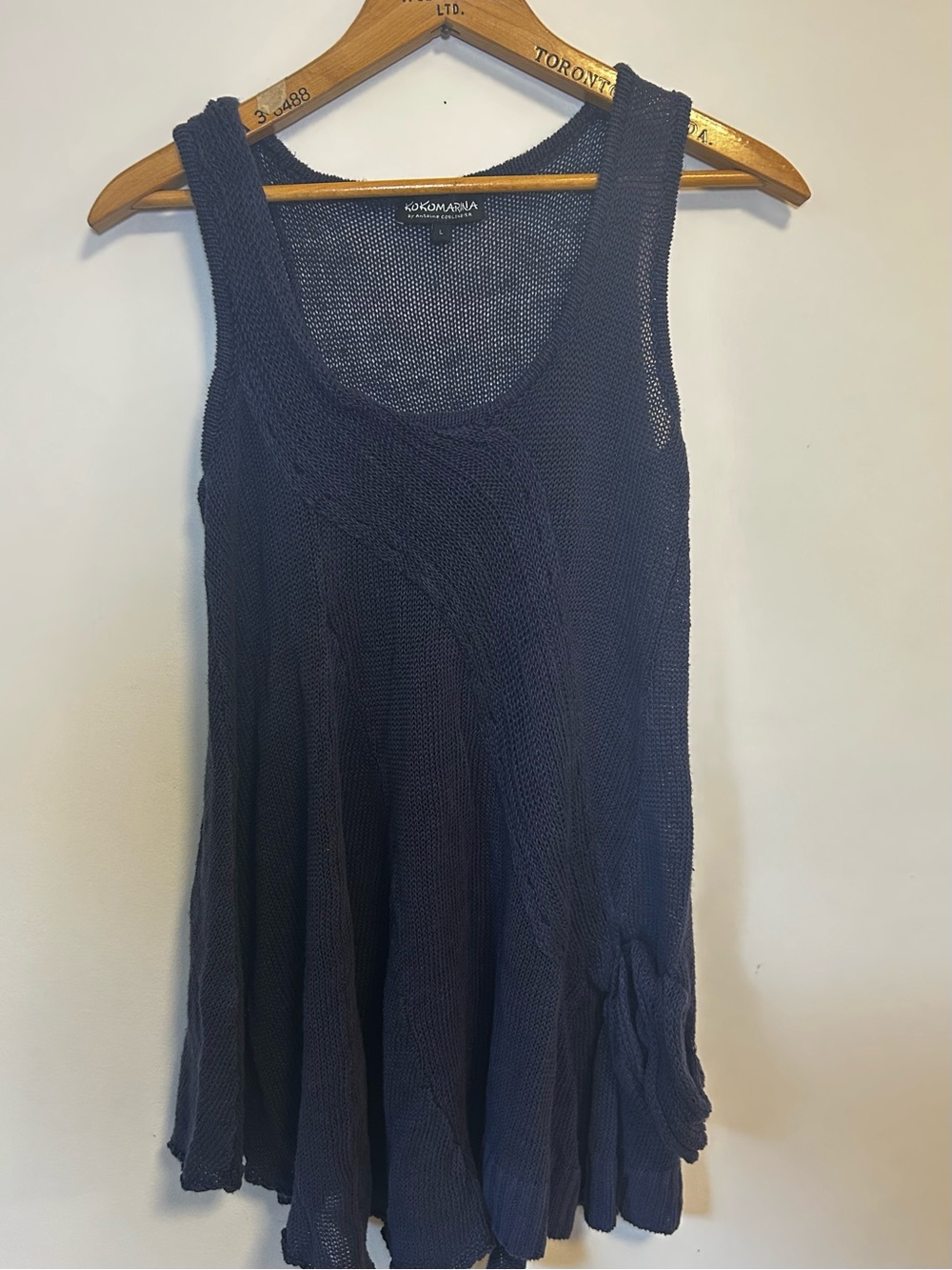 Kokomarina Navy Knit Tank Top - Sleeveless Flared Long Women's Top